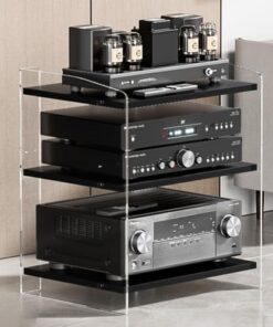 Console multimédia à 3 ou 4 Niveaux, Meuble stéréo, Supports d'équipement Audio en Acrylique avec Plateau réglable pour Salon, étagères pour Tourne-Disque (C, 3 Niveaux)