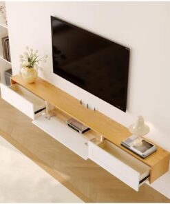 Générique Meuble TV Mural en Bois Massif, Meuble de Rangement TV Flottant avec tiroirs et Dos Creux, Longue Table Console multimédia, Centre de Divertissement à Domicile Moderne, Meuble TV pour Salon