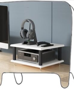 Meuble de Rangement Audio-vidéo 2, 3 ou 4 Niveaux, Support HiFi Mobile, Support pour Lecteur CD, Tour Audio, étagères en Bois, Centre multimédia d'angle (Blanc, 2 niveaux/40 x 35 x 15 cm)