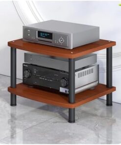 Support multimédia en Bois à 4 Niveaux pour la Maison, Le Salon, Le Support d'imprimante Blanc avec Support stéréo Ouvert et étagère de Rangement, Couleur Marron, Support Audio vidéo de 44 c