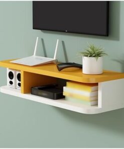 Générique Meuble TV Flottant Meuble TV Flottant, étagère TV Murale avec 2 rangements Ouverts, Console TV en Bois pour Salon, Salle de Divertissement, Bureau (Jaune)