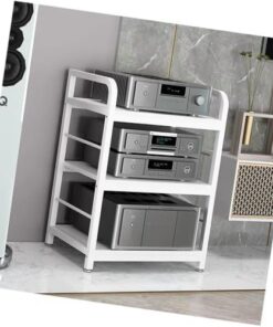 Support multimédia Audio pour la Maison, Meuble de Rangement d'angle pour Composants AV, Support multimédia pour Salon, Bureau, Appareil de Diffusion en continu (Blanc)