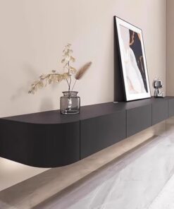 Meuble TV Flottant, Meuble TV Mural, Meuble TV avec Portes dans l'unité Murale multimédia, Console TV de Rangement de Divertissement pour Salon et Bureau (Noir, 140 cm/55,1 Pouces)
