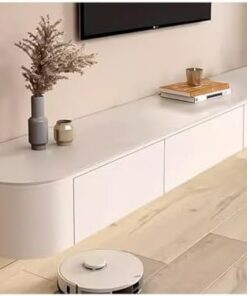 Meuble TV flottant avec tiroirs, console multimédia murale, centre de divertissement moderne, étagère TV en bois, table TV avec rangement, meuble TV blanc pour salon, chambre (blanc, 140 x 2