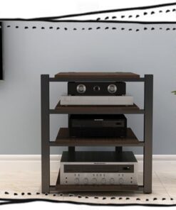Meuble multimédia AV, Tour de Rack Audio, Support d'amplificateur HiFi, étagère Audio-vidéo, Meuble de Rangement Ouvert pour Composants stéréo de Divertissement (Noyer Noir, 4 Niveaux)