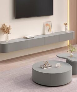 Générique Meuble de Rangement Mural pour téléviseur Meuble TV élégant avec tiroirs pour Salon et Bureau Console multimédia Flottante en Bois Massif (Gris, 180 cm)