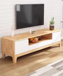 Meuble TV en Bois avec tiroirs, Console multimédia de Divertissement, Table TV, Supports de télévision pour Salon, Chambre, entrée, Bureau (Couleur : Blanc + Naturel, Taille : 120 cm)