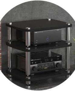Meuble Audio HiFi à 4 Niveaux, Meuble TV, Support HiFi avec étagères en Verre trempé, Couleur Noire, 60 x 48 x 57 cm, étagère de Rangement multimédia pour équipement audiovisuel