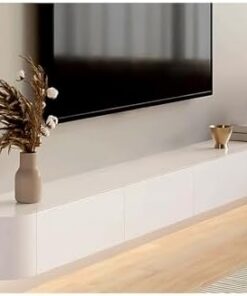 Meuble TV moderne pour salon et chambre à coucher, console TV centrale de divertissement en bois avec armoires de rangement et portes rabattables, console multimédia à montage mural, étagère