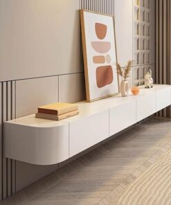 Générique Meuble TV Flottant Blanc Meuble TV Mural Banc TV Suspendu pour Salon Meuble TV en Bois Massif (140 cm/55,1 Pouces)