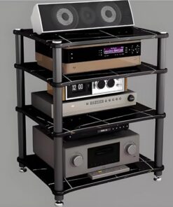 Générique Support multimédia à 4 Niveaux, Support Audio Ouvert, Support TV Multifonction sur Pied, Armoire de Rangement multimédia, Armoire stéréo pour Maison/Bureau/Audio vidéo/DJ/théâtre (Marron)