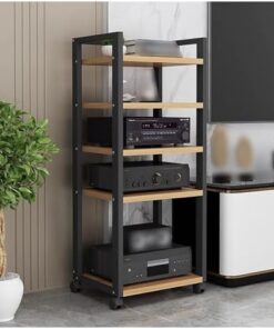 Support multimédia à 5 niveaux de 120 cm/47 pouces de hauteur, armoire de composants audio/vidéo, armoire de rack de composants stéréo, armoire AV pour cinéma de bureau à domicile, support d