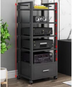 Support stéréo Domestique avec tiroir et roulettes Support multimédia Audio vidéo à 3/4/5 Niveaux pour Composants de Divertissement