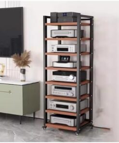 Support multimédia audio vidéo à 8 niveaux de 62 pouces de haut, unité de composant de rack stéréo, amplificateur de haut-parleur, console de jeu, lecteur de disques, armoire de récepteur po