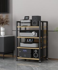 Support multimédia AV à 3/4/5/6 niveaux avec étagère en bois et cadre en acier, meuble de rangement moderne pour composants stéréo de divertissement, support pour lecteur CD pour maison/bure