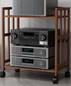 Support Audio en Bois, Armoire stéréo avec étagère réglable, Supports et Supports stéréo à 2 Niveaux pour Lecteur, Support multimédia AV Mobile, Support de Stockage multimédia pour Salon, bu