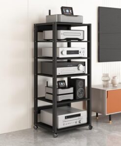 Meuble HiFi à 2/3/4/5/6 Niveaux, Meuble multimédia AV Mobile, Support pour Lecteur CD, Meuble de Rangement pour Composants stéréo avec étagère en Bois réglable en Hauteur pour la Maison/Le b