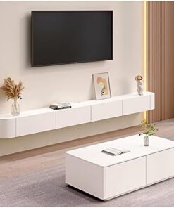 Générique Meuble TV Flottant, Meuble TV Mural, Console multimédia, avec Trous pour câbles, étagères de Rangement, pour Salon, Chambre à Coucher (Couleur : Blanc-A, Taille : 180 cm)