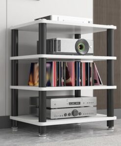 Support pour Tourne-Disque HiFi 4 Niveaux, 3 Niveaux, 2 Niveaux, Meuble stéréo d'angle pour Bureau/Salon/Salon de thé, étagère de Rangement Audio/vidéo avec Patins antidérapants (Blanc, 4 ni
