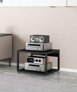 Support multimédia Support Audio vidéo Meuble d'angle pour Composants stéréo de Divertissement TV Support pour Lecteur CD Étagère de Rangement Ouverte au Sol avec étagères réglables en Haute