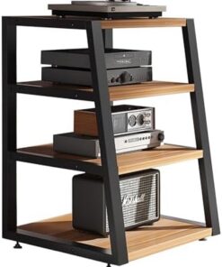 Meuble stéréo, composant multimédia à 4 Niveaux, Meuble AV Moderne, Support multimédia Audio-vidéo, Support de Tourne-Disque, pour Jeux, réunions, Salon, Salle d'enregistrement (Teck)