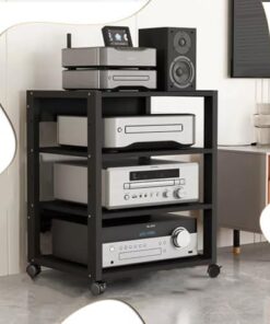 Meuble AV ouvert, support multimédia audio-vidéo moderne, meuble de rangement multimédia, tour audio à 4 niveaux pour bureau à domicile, support stéréo, étagère de rangement multifonction po
