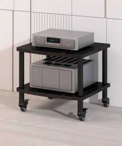Support multimédia AV 3/4 Niveaux, Support pour amplificateur HiFi, Support pour Lecteur CD, Meuble stéréo avec roulettes, Tour de Rack Audio Mobile (Noir, 2 Niveaux)