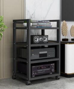 Générique Étagères de Rangement multimédia, Meuble de Support multimédia Audio vidéo à 4/5/6 Niveaux avec étagère en Bois réglable en Hauteur et roulettes Mobiles, Rangement pour Composants stéréo de