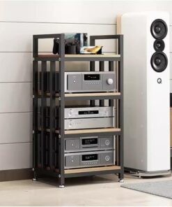 Étagère de support de lecteur DVD à 4 niveaux, centre de divertissement d'angle, tour de support audio/meuble audio stéréo TV en bois, étagères d'angle, étagères flottantes pour salon et bur