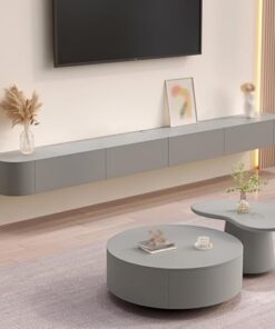 Meuble TV en Bois Massif Meuble de Rangement TV Mural Moderne avec Porte Meuble TV Flottant spacieux pour Salon et Bureau Solution de Rangement multifonctionnelle (Gris, 160 cm)