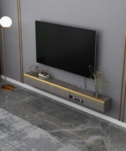 Meuble TV flottant de luxe léger, meuble TV mural avec porte rabattable, meuble TV suspendu avec espace de rangement, unités murales, console multimédia, étagère pour salon. (Gris, 120 x 19,