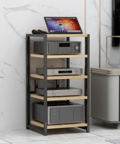Support multimédia AV, étagère d'angle pour Tourne-Disque, Meuble stéréo, Rack Audio, Tour de Composants, étagères en Bois réglables en Hauteur pour la Maison, Le Bureau ou Le cinéma