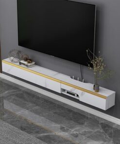 Meuble TV flottant de luxe léger, meuble TV mural avec porte rabattable, meuble TV suspendu avec espace de rangement, unités murales, console multimédia, étagère pour salon. (Blanc, 120 x 19