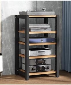 Support de Tour Audio HiFi avec étagères réglables, Meuble de Rangement AV en Bois, étagère d'angle, vitrine pour Lecteur CD/DVD, adapté au Home cinéma (Rotatif, 3 Niveaux).