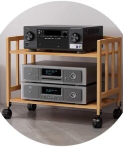 Générique Meuble Audio HiFi à 2 Niveaux en Bambou pour appareils de Streaming, étagère AV, Composants Audio et vidéo (Couleur Bois, 50 x 38 x 53 cm (2 Niveaux))