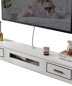 Meuble TV mural 130 cm, meuble TV mural, support TV flottant avec 2 tiroirs, étagère de rangement multimédia pour centre de divertissement de salon, meuble de console multimédia pour sous-té
