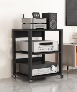 Générique Meuble Audio, Support d'armoire stéréo, étagère DVD, Meuble Audio, Support multimédia AV avec roulettes, Support de Tourne-Disque, étagère de Rangement d'angle Mobile pour Home cinéma (50 x