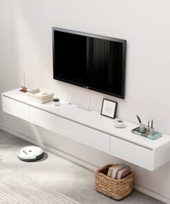 Générique Console TV Murale Support TV Flottant Meuble TV Suspendu en Bois Centre de Divertissement Moderne Supports TV étroits pour Salon (Couleur : Blanc, Taille : 47,2 Pouces)