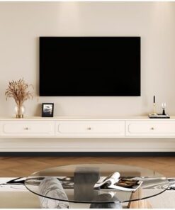 Meuble TV Flottant Noir avec tiroirs et poignée, Console multimédia TV Murale pour sous Le téléviseur, Centre de Divertissement Moderne, Meuble TV Blanc, Longue Table d'étagère TV pour Le sa