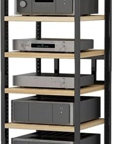 Étagère HiFi Étagère stéréo Étagère multimédia Support multimédia ouvert à 6 niveaux Étagère audio Étagère pour console de jeu avec étagères réglables Armoire audio Étagère pour imprimante p