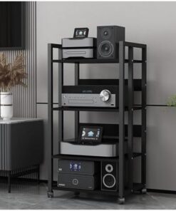 Meuble de Rangement stéréo Autonome à 6 Niveaux pour Salon de Club, Support multimédia d'angle, Centre de Divertissement avec Tourne-Disque, Haut-Parleur, amplificateur et étagère pour récep