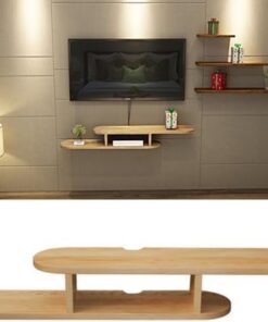Meuble TV mural flottant, support mural flottant pour console multimédia, étagère pour salon, chambre à coucher, finition bois naturel (160 cm)