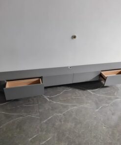 Meuble de Rangement Mural Moderne pour téléviseur, Meuble de Rangement Multifonctionnel, Console multimédia en Bois Massif pour Salon et Bureau à Domicile (Gris, 140 cm)