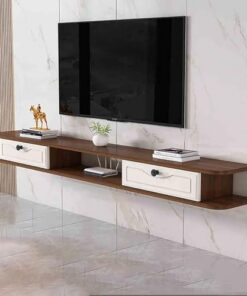 Meuble TV mural, console multimédia flottante avec tiroir, meuble TV flottant moderne avec trou pour câble, support TV mural avec rangement ouvert pour salon, chambre à coucher, bureau à dom