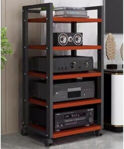Meuble de Rangement et de Support stéréo pour Home cinéma/Salon, Support multimédia Audio-vidéo sur Pied à 3/4/5 Niveaux sur roulettes, étagère en Bois réglable en Hauteur (Couleur : Noir-#1