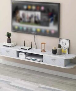 Console multimédia Murale avec étagère de Rangement, étagère Centrale de Divertissement sous la télévision avec tiroirs, Meuble TV Flottant Moderne, étagère Console avec Trou pour câble pour