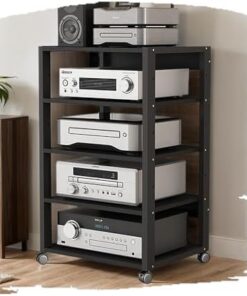 Étagères HiFi à 3/4/5 Niveaux, Support Audio, Support multimédia AV, Armoire de Rangement pour Composants stéréo, Support multimédia Audio-vidéo Robuste, étagère en Bois (5 Niveaux - 50 x 40