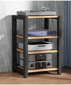 Support de Tour Audio HiFi avec étagères réglables, Meuble de Rangement AV en Bois, étagère d'angle, vitrine pour Lecteur CD/DVD, adapté au Home cinéma (Rotatif, 3 Niveaux).