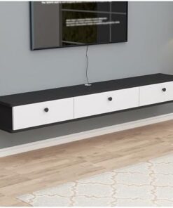Meuble TV Suspendu, Petit Meuble Mural pour Appartement, Centre de Divertissement Mural, Grand Meuble de Rangement, pour Chambre à Coucher, Salon (Couleur : Noir, Taille : 100 cm)