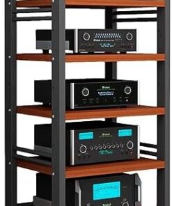 Meuble de rangement multimédia, meuble multimédia audio vidéo avec 5 étagères, rangement de composants stéréo de divertissement, meuble TV moderne, meuble multimédia pour la maison/le bureau